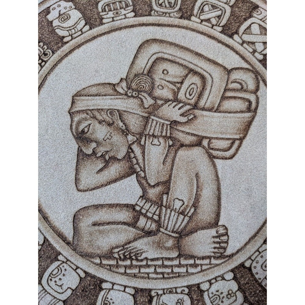 Vintage Mayan Sun Calendar Wall Art Suede Tooled Leather Sheet Made in Mexico - Picture 4 of 8